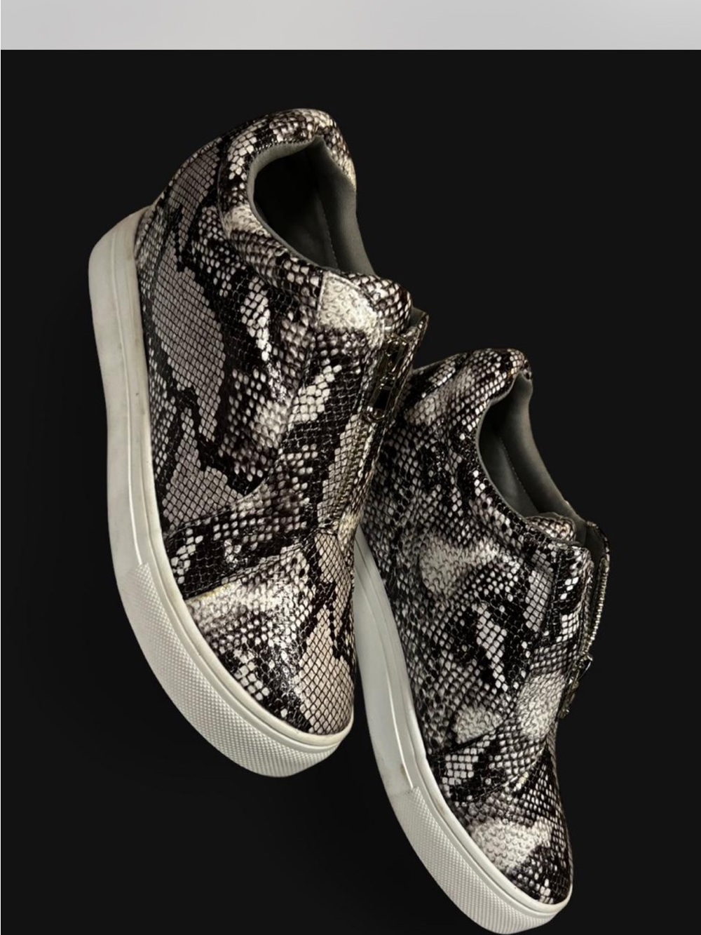 Women's Snake-Print Slip-On Sneakers - Black & White